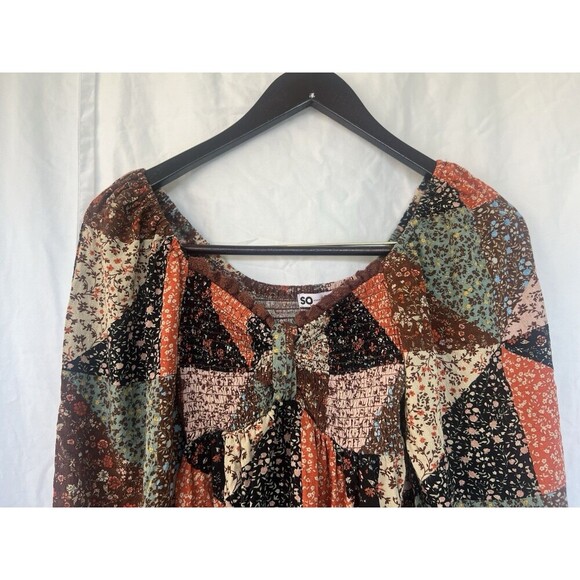 SO Babydoll Top Women’s Size Small Patchwork Floral Hippie Boho Cottage Flowy - Picture 2 of 6